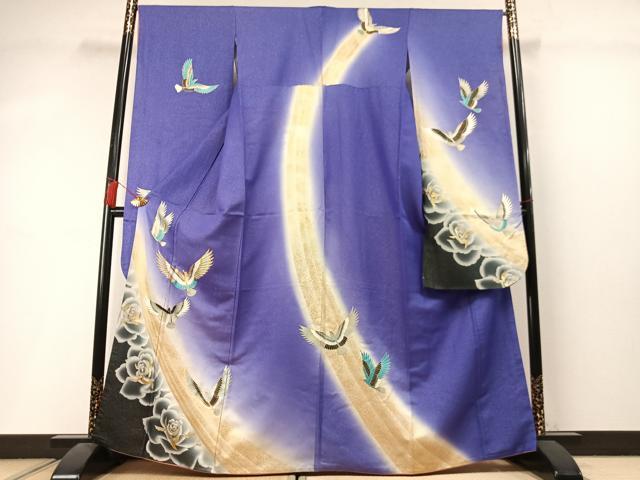 平和屋着物●豪華振袖　駒刺繍　花鳥文　暈し染め　金銀彩　銀通し地　正絹　逸品　AABM3760fy