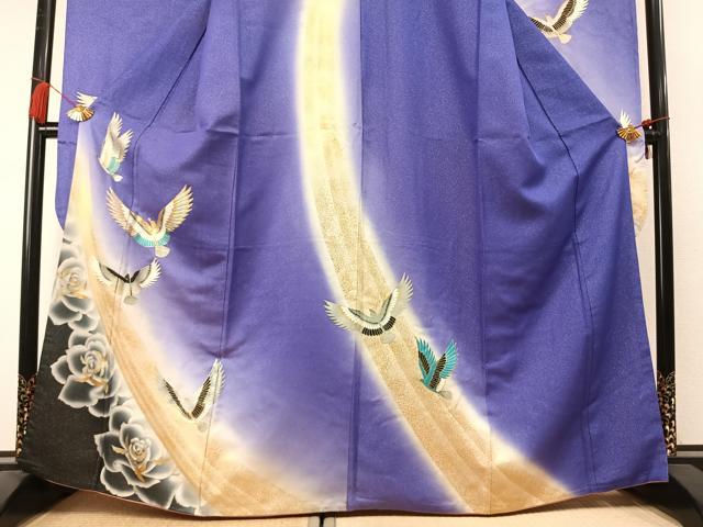 平和屋着物●豪華振袖　駒刺繍　花鳥文　暈し染め　金銀彩　銀通し地　正絹　逸品　AABM3760fy