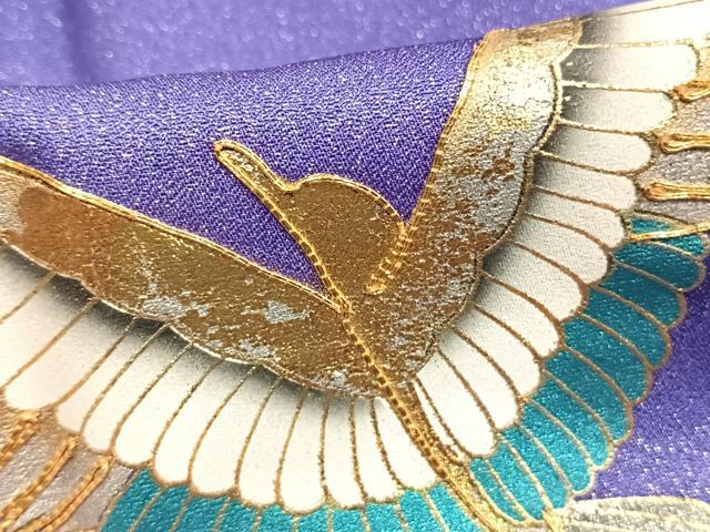 平和屋着物●豪華振袖　駒刺繍　花鳥文　暈し染め　金銀彩　銀通し地　正絹　逸品　AABM3760fy
