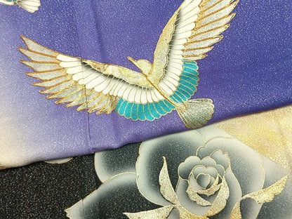 平和屋着物●豪華振袖　駒刺繍　花鳥文　暈し染め　金銀彩　銀通し地　正絹　逸品　AABM3760fy