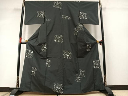 平和屋着物●上質な紬　総刺繍　花唐草文　正絹　逸品　AABM3764fy