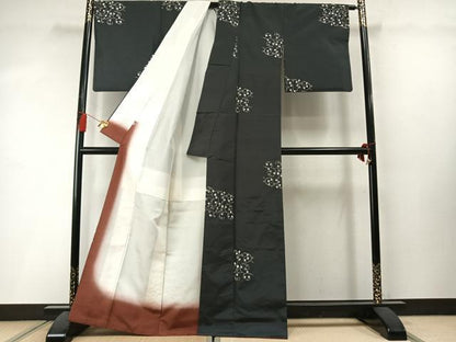 平和屋着物●上質な紬　総刺繍　花唐草文　正絹　逸品　AABM3764fy