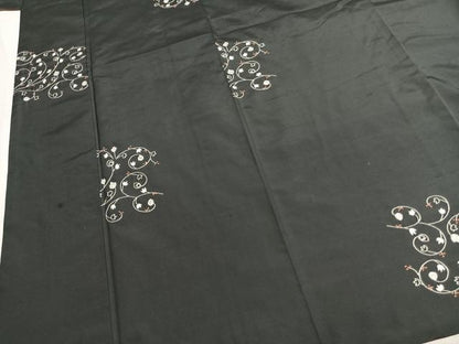 平和屋着物●上質な紬　総刺繍　花唐草文　正絹　逸品　AABM3764fy