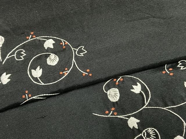 平和屋着物●上質な紬　総刺繍　花唐草文　正絹　逸品　AABM3764fy