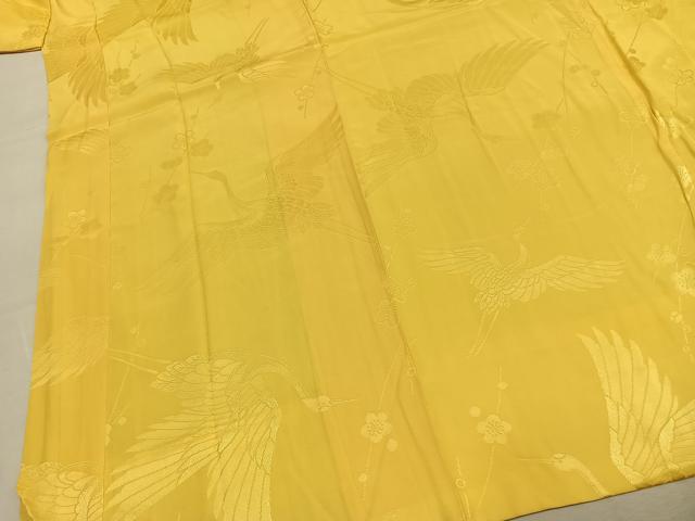 平和屋着物●振袖用長襦袢　袷　飛鶴枝梅地紋　支子色　正絹　逸品　AABM3767fy