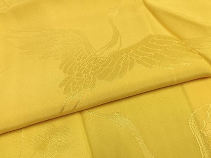 平和屋着物●振袖用長襦袢　袷　飛鶴枝梅地紋　支子色　正絹　逸品　AABM3767fy