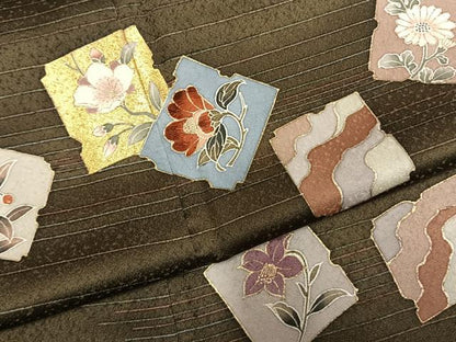 平和屋着物●訪問着　刺繍　色紙花文　金彩　正絹　逸品　AABM3769fy
