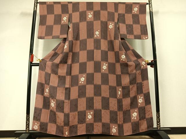 平和屋着物●上質な小紋　作家物　絞り　市松花文　暈し染め　正絹　逸品　AABM3770fy
