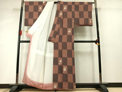 平和屋着物●上質な小紋　作家物　絞り　市松花文　暈し染め　正絹　逸品　AABM3770fy