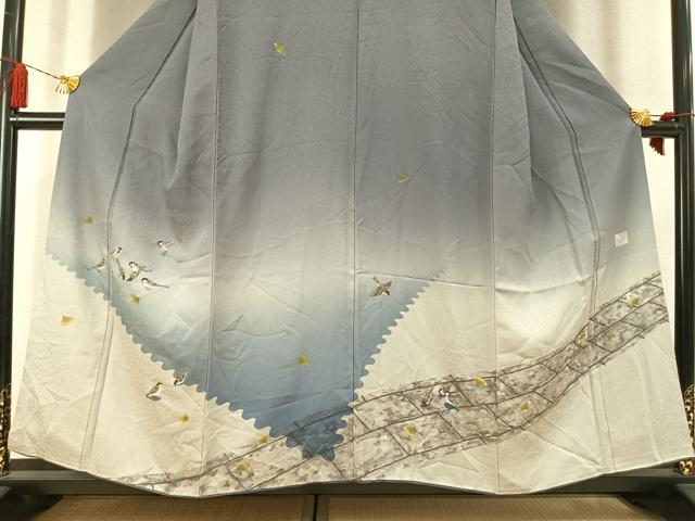 平和屋着物●友禅作家　山口倫由　訪問着　雀　銀杏　暈し染め　さが美扱い　正絹　逸品　AABM3778fy