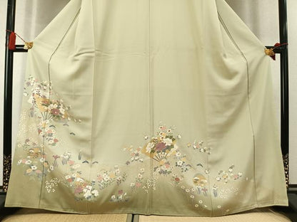 平和屋着物●訪問着　扇面花文　暈し染め　金彩　正絹　逸品　未使用　AABM3779fy