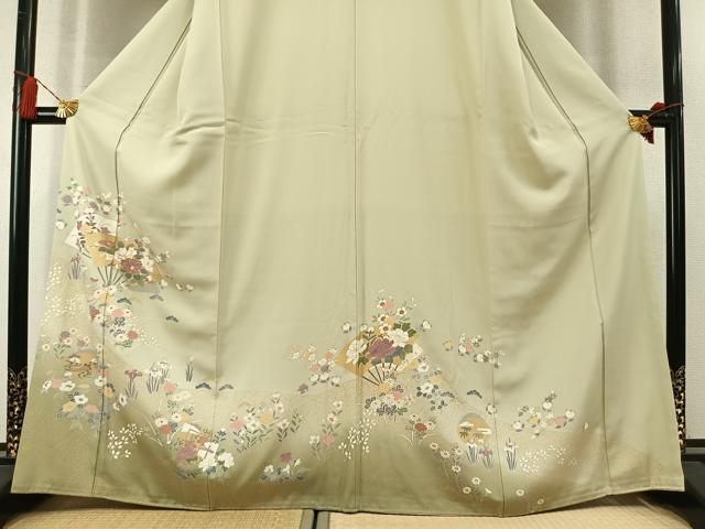 平和屋着物●訪問着　扇面花文　暈し染め　金彩　正絹　逸品　未使用　AABM3779fy
