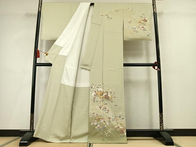 平和屋着物●訪問着　扇面花文　暈し染め　金彩　正絹　逸品　未使用　AABM3779fy