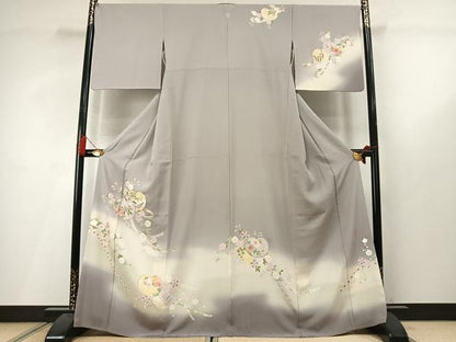 平和屋着物●訪問着　作家物　駒刺繍　草花文　暈し染め　正絹　逸品　AABM3780fy