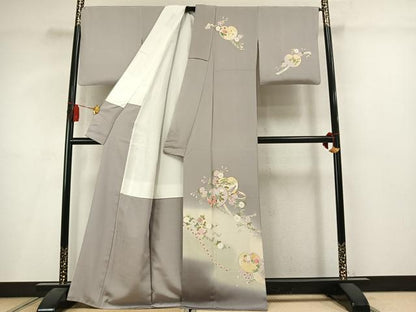 平和屋着物●訪問着　作家物　駒刺繍　草花文　暈し染め　正絹　逸品　AABM3780fy