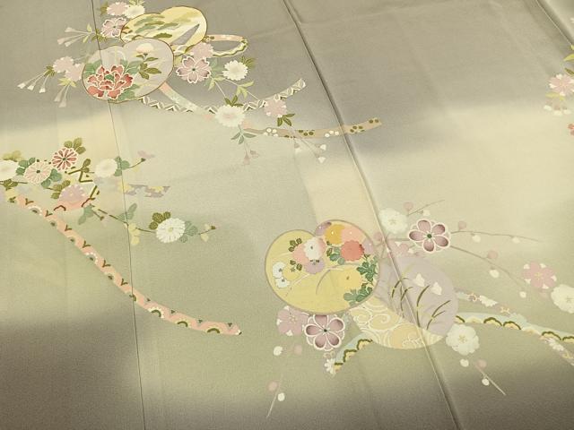 平和屋着物●訪問着　作家物　駒刺繍　草花文　暈し染め　正絹　逸品　AABM3780fy