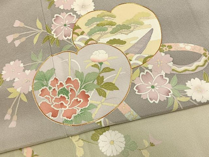 平和屋着物●訪問着　作家物　駒刺繍　草花文　暈し染め　正絹　逸品　AABM3780fy