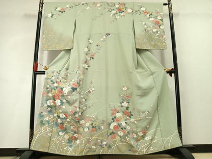 平和屋着物●訪問着　草花文　暈し染め　金彩　正絹　逸品　未使用　AABM3788fy