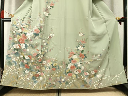 平和屋着物●訪問着　草花文　暈し染め　金彩　正絹　逸品　未使用　AABM3788fy