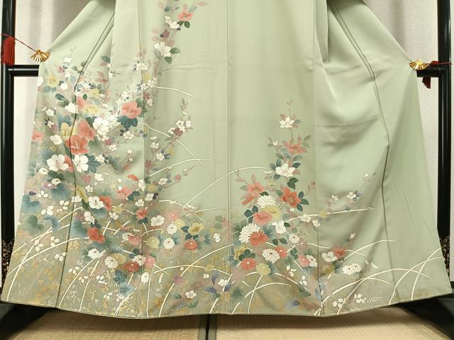 平和屋着物●訪問着　草花文　暈し染め　金彩　正絹　逸品　未使用　AABM3788fy