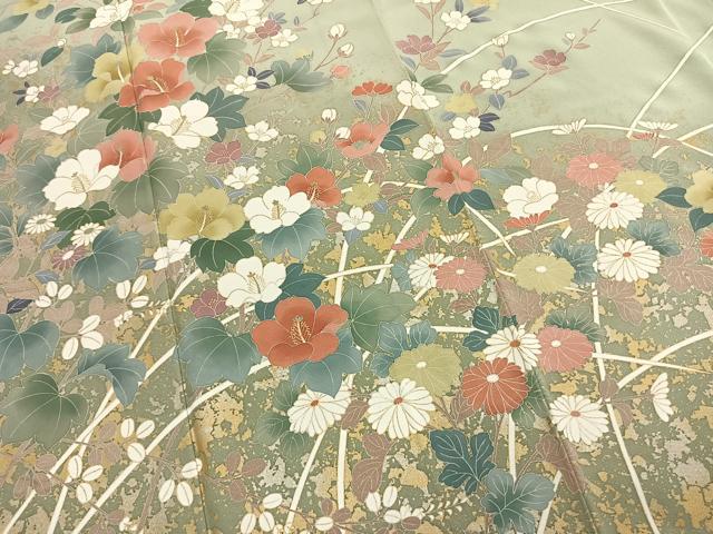 平和屋着物●訪問着　草花文　暈し染め　金彩　正絹　逸品　未使用　AABM3788fy