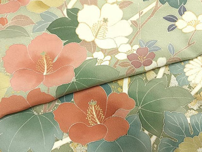 平和屋着物●訪問着　草花文　暈し染め　金彩　正絹　逸品　未使用　AABM3788fy