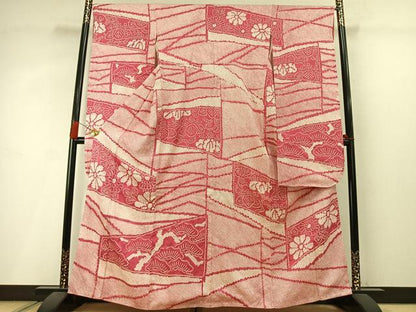 平和屋着物●豪華振袖　総絞り　切嵌枝松花文　三越扱い　正絹　逸品　AABM3801fy