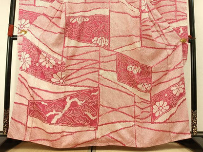 平和屋着物●豪華振袖　総絞り　切嵌枝松花文　三越扱い　正絹　逸品　AABM3801fy