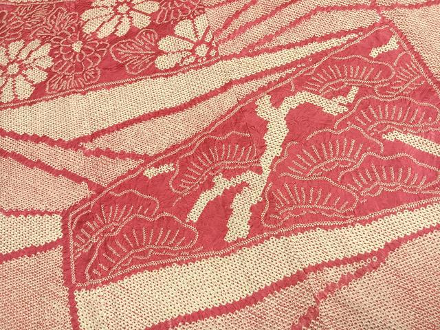 平和屋着物●豪華振袖　総絞り　切嵌枝松花文　三越扱い　正絹　逸品　AABM3801fy