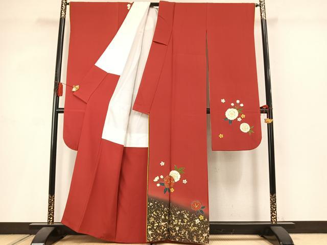 平和屋着物●豪華振袖　駒刺繍　草花文　暈し染め　金彩　正絹　逸品　AABM3802fy