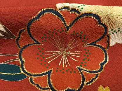平和屋着物●豪華振袖　駒刺繍　草花文　暈し染め　金彩　正絹　逸品　AABM3802fy