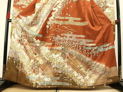 平和屋着物●豪華振袖　駒刺繍　御所車花文　暈し染め　金彩　正絹　逸品　AABM3805fy