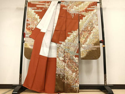 平和屋着物●豪華振袖　駒刺繍　御所車花文　暈し染め　金彩　正絹　逸品　AABM3805fy