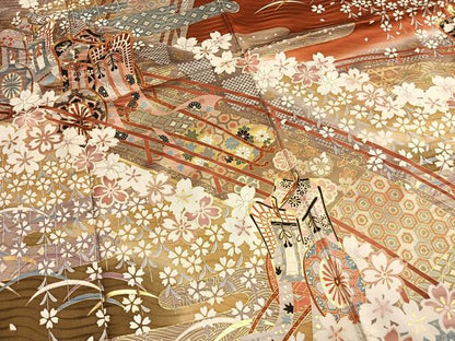 平和屋着物●豪華振袖　駒刺繍　御所車花文　暈し染め　金彩　正絹　逸品　AABM3805fy
