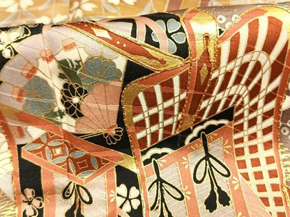 平和屋着物●豪華振袖　駒刺繍　御所車花文　暈し染め　金彩　正絹　逸品　AABM3805fy