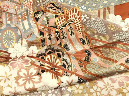平和屋着物●豪華振袖　駒刺繍　御所車花文　暈し染め　金彩　正絹　逸品　AABM3805fy