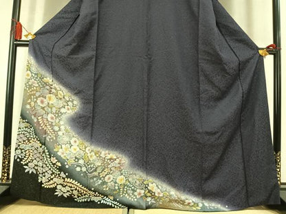 平和屋着物●訪問着　辻が花　暈し染め　銀通し地　正絹　逸品　AABM3806fy