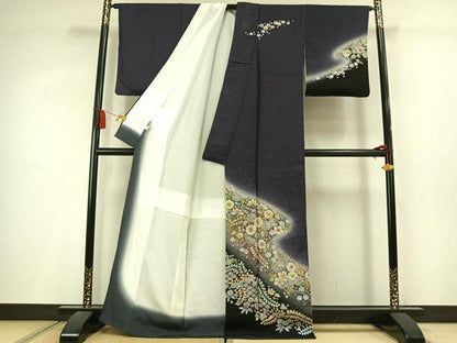 平和屋着物●訪問着　辻が花　暈し染め　銀通し地　正絹　逸品　AABM3806fy