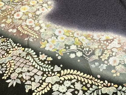 平和屋着物●訪問着　辻が花　暈し染め　銀通し地　正絹　逸品　AABM3806fy