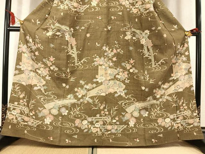 平和屋着物●染織の名門　しょうざん  生紬　訪問着　草花文　正絹　逸品　AABM3807fy