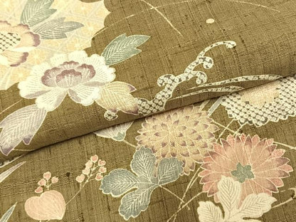 平和屋着物●染織の名門　しょうざん  生紬　訪問着　草花文　正絹　逸品　AABM3807fy
