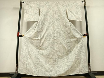 平和屋着物●本場大島紬　白大島　9マルキ　舞花文　正絹　逸品　未使用　AABM3808fy