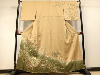 平和屋着物●訪問着　扇面花文　暈し染め　金彩　正絹　逸品　未使用　AABM3809fy