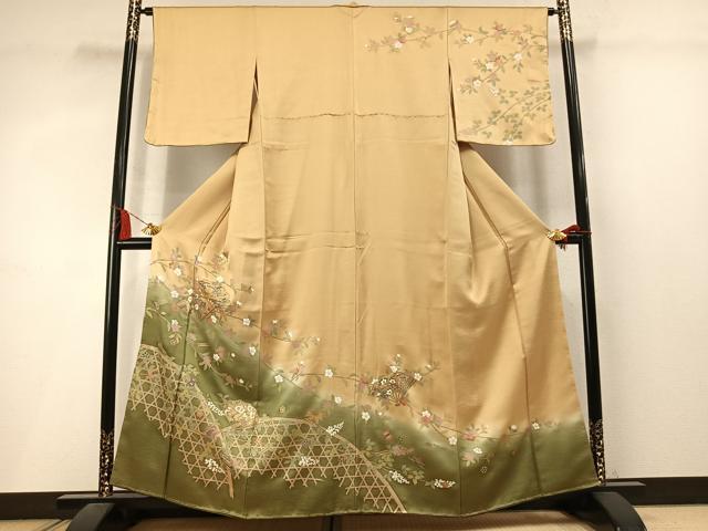 平和屋着物●訪問着　扇面花文　暈し染め　金彩　正絹　逸品　未使用　AABM3809fy