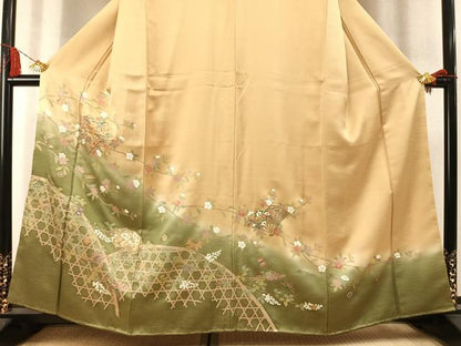 平和屋着物●訪問着　扇面花文　暈し染め　金彩　正絹　逸品　未使用　AABM3809fy