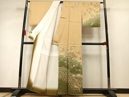 平和屋着物●訪問着　扇面花文　暈し染め　金彩　正絹　逸品　未使用　AABM3809fy