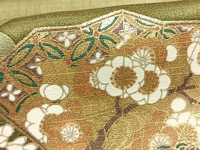 平和屋着物●訪問着　扇面花文　暈し染め　金彩　正絹　逸品　未使用　AABM3809fy
