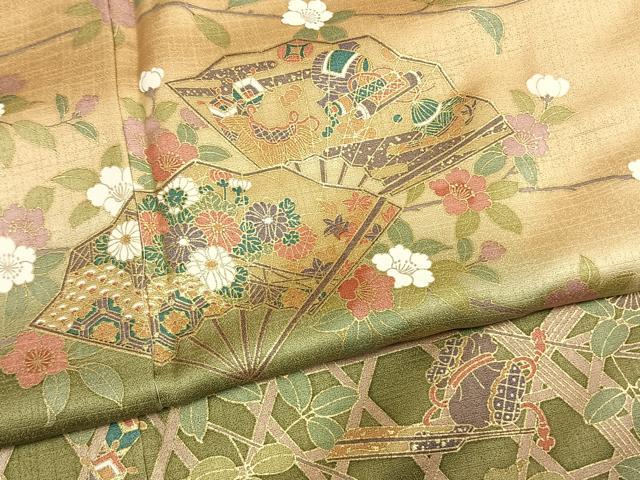 平和屋着物●訪問着　扇面花文　暈し染め　金彩　正絹　逸品　未使用　AABM3809fy