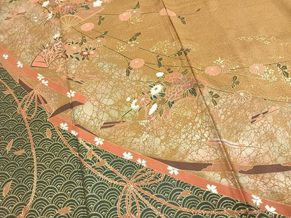 平和屋着物●訪問着　扇面花文　金彩　正絹　逸品　AABM3810fy
