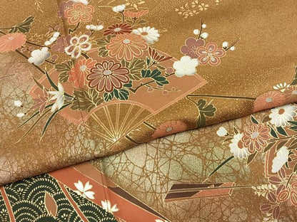 平和屋着物●訪問着　扇面花文　金彩　正絹　逸品　AABM3810fy